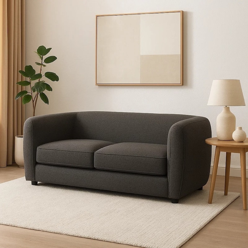 Loveseat in Gray Boucle with Tuxedo Silhouette and Welt Trim