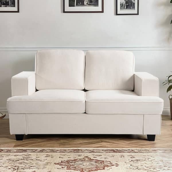 Loveseat in Ivory Velvet Finish with Gold Tapered Legs Modern Sofa
