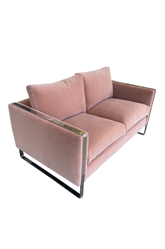 Loveseat in Mauve Mohair with Flat-Bar Cantilever Chrome Frame.