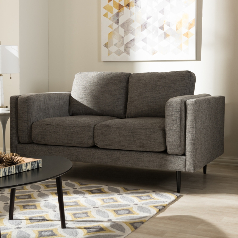 Loveseat in Mid-Grey with Button Tufted Back and Splayed Legs