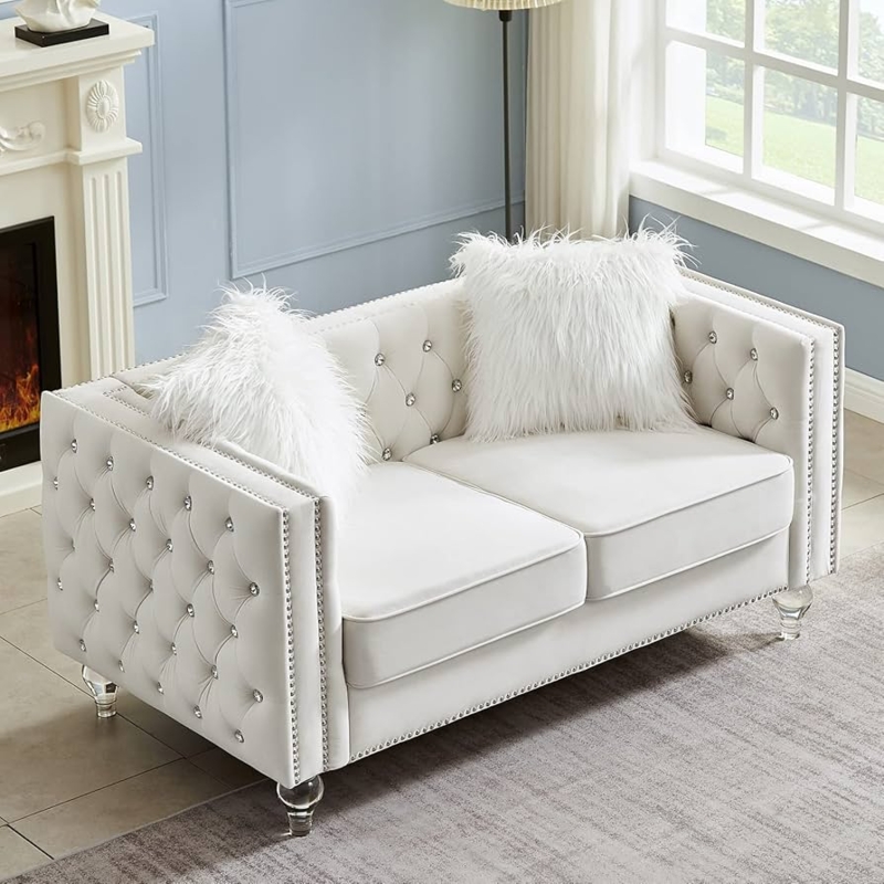 Loveseat in Tuxedo Style with Button Tufting Modern Arm Sofa