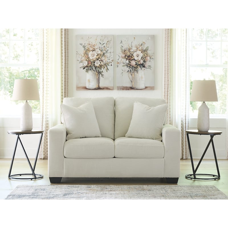 Loveseat Ivory Rolled Arms Welted Seams Classic Upholstered Sofa