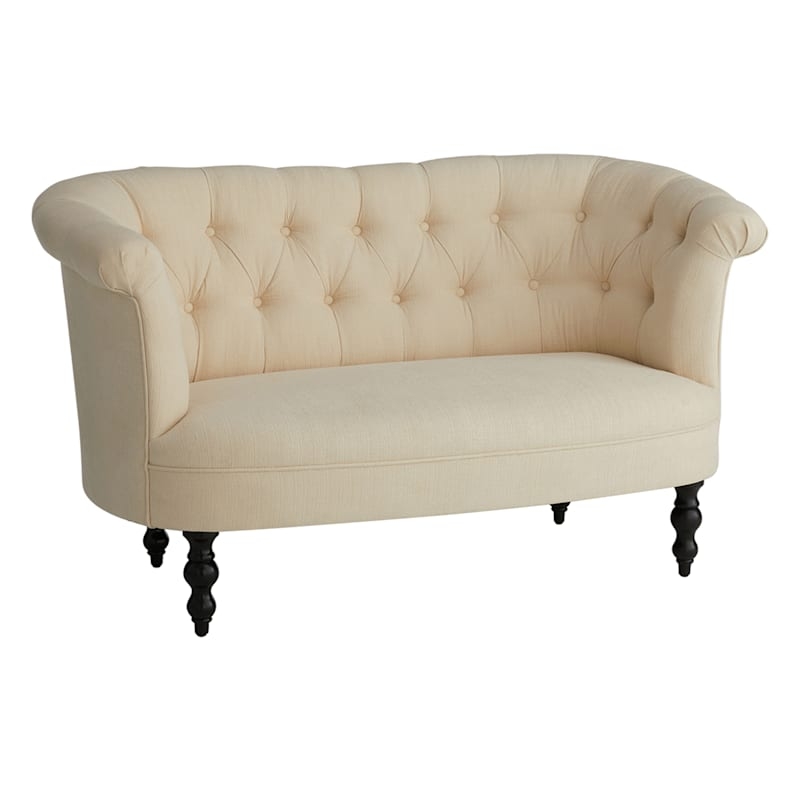 Loveseat, Ivory Tufted Back with Front Casters, Rolled Arms