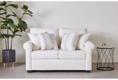 Loveseat Ivory White Rolled Arms in Navy Accent Wall Living Room