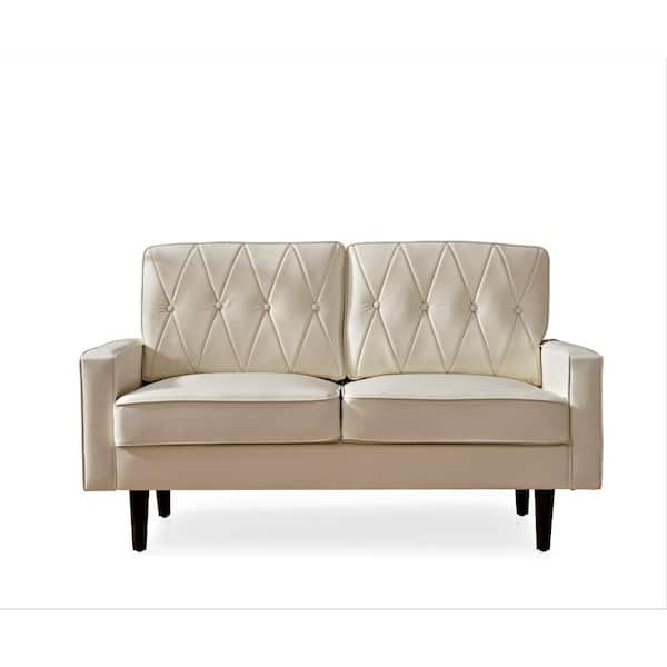 Loveseat Leather Like with Track Arms Minimalist Compact White