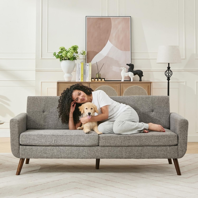 Loveseat Light Gray Button Tufted Apartment Friendly Design (66 characters)
