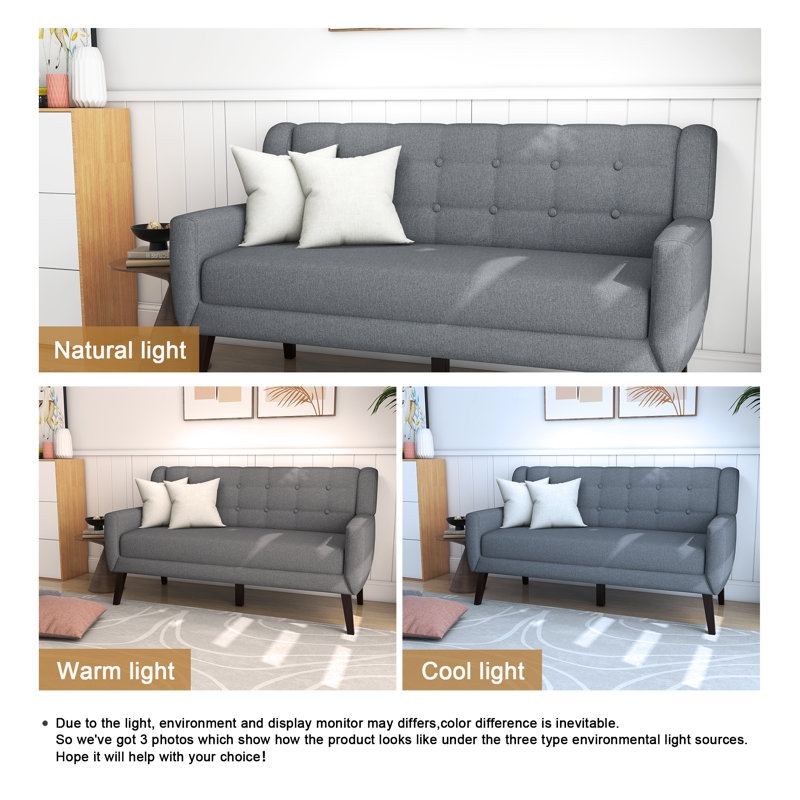 Loveseat Light Gray Button Tufted Back Square Arms