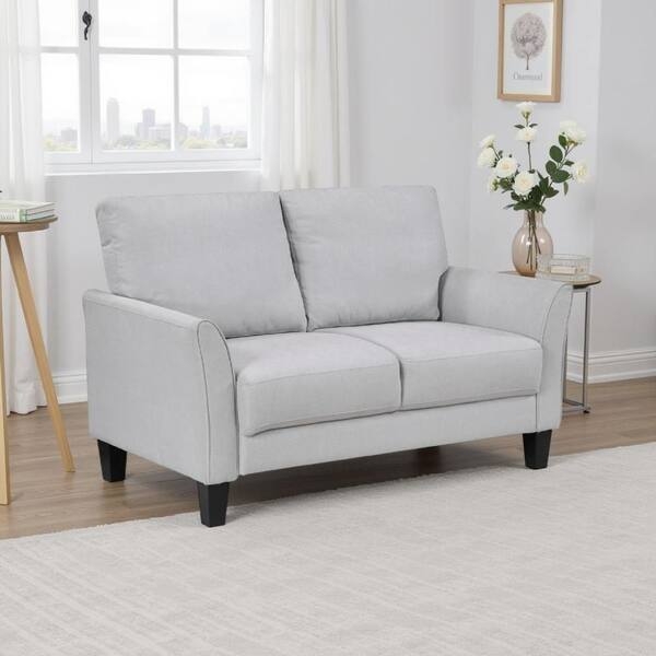 Loveseat Light Gray Fabric Track Arms Tapered Legs Minimalist Sofa