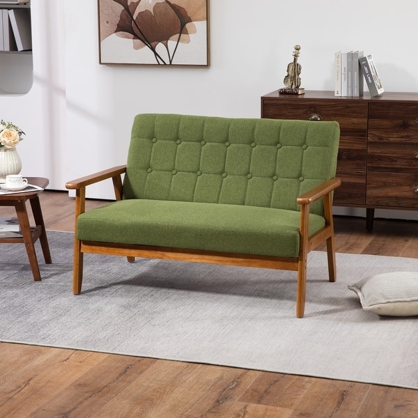 Loveseat Light Gray Woven Fabric Mid-Century Scandinavian Style (70 characters)