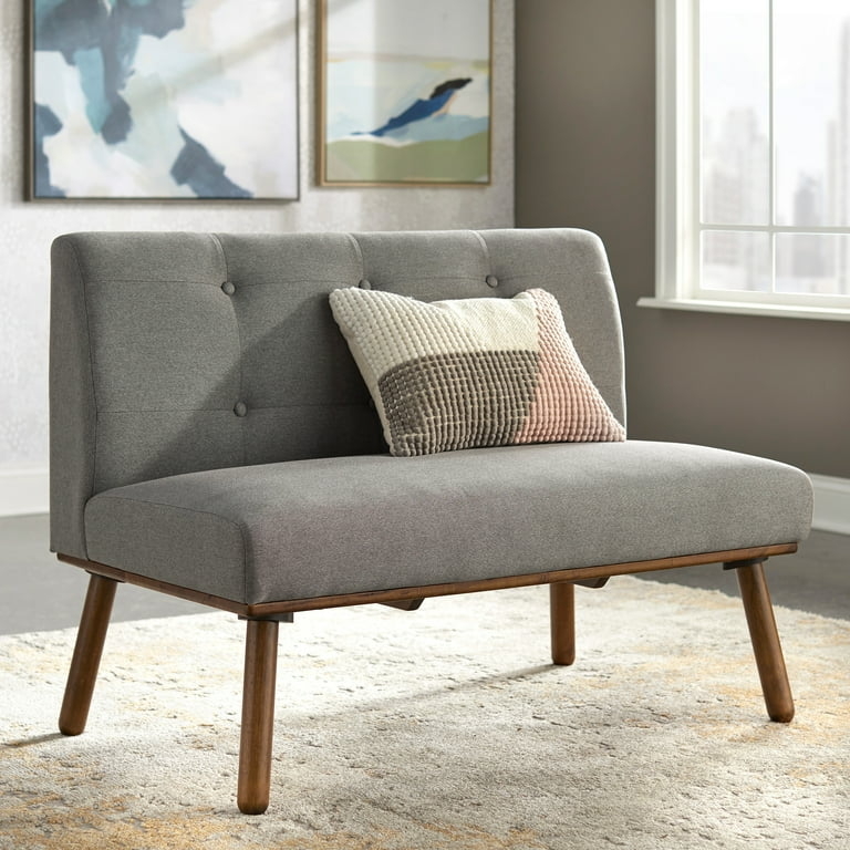 Loveseat Light Grey Woven Fabric Low Profile Arms Tapered Legs Small