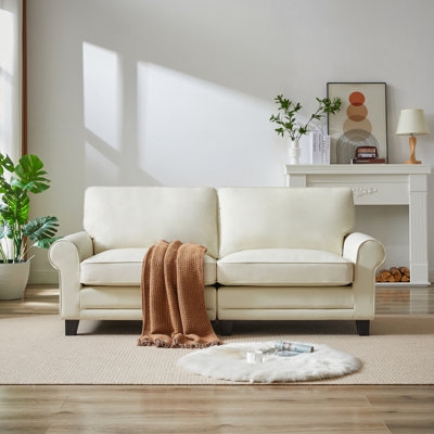 Loveseat Linen Like Fabric, Rolled Arms, Block Feet.