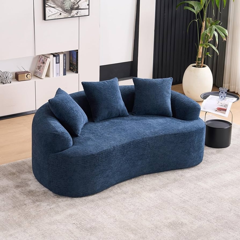 Loveseat Low Profile Floor Based Blue Modern Minimalist Seating