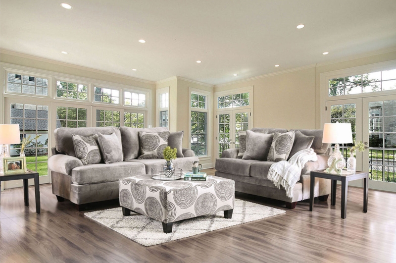 Loveseat Medallion Pattern Silver Nailhead Trim Transitional Style