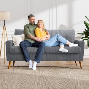 Loveseat Mid Century Modern Gray Corduroy Tapered Legs
