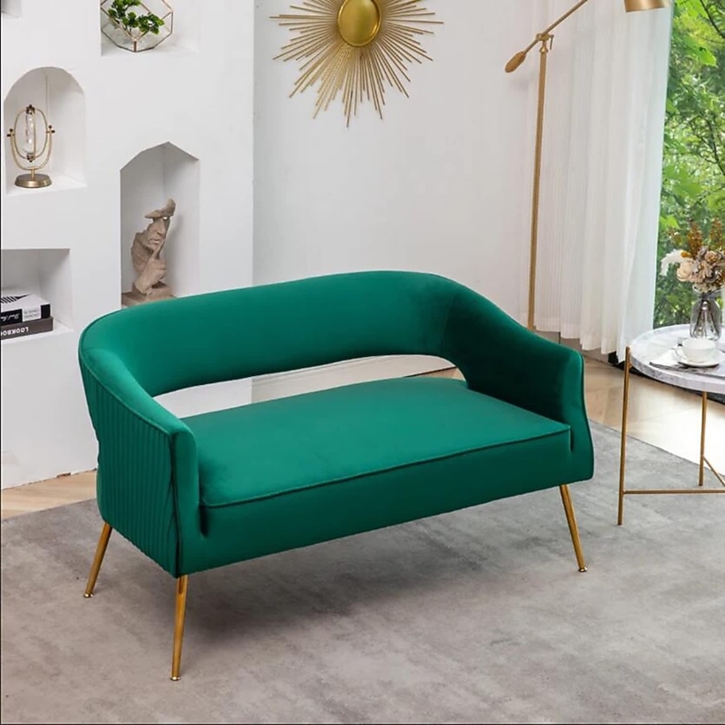 Loveseat, Modern Glam Cream Velvet Open Back, Gold Legs