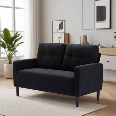 Loveseat Mustard Yellow Button Tufted Tapered Legs