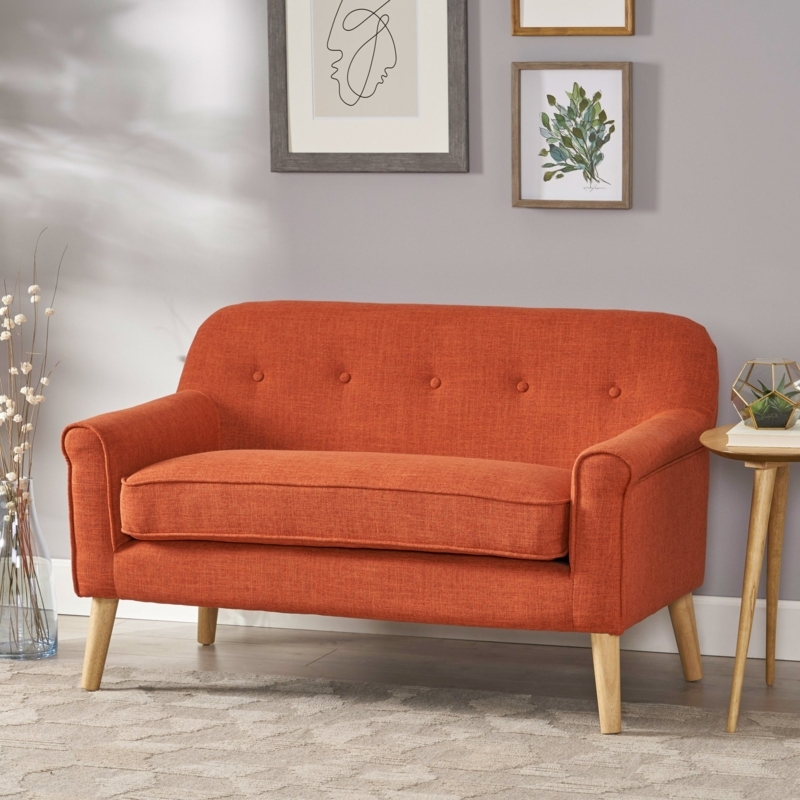 Loveseat Muted Orange Button Tufted Mid-Century Warm Tone Accent (70 characters)
