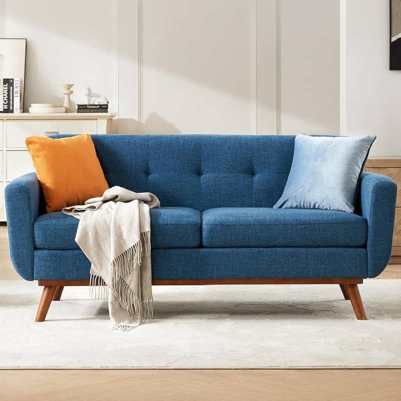 Loveseat Navy Blue Button Tufted Mid-Century Modern Decor (60 characters)