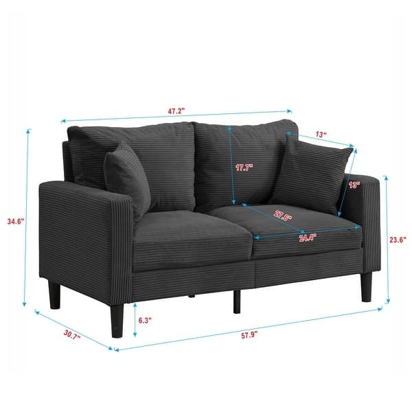 Loveseat Navy Blue Corduroy Tufted Back Deep Seat Couch