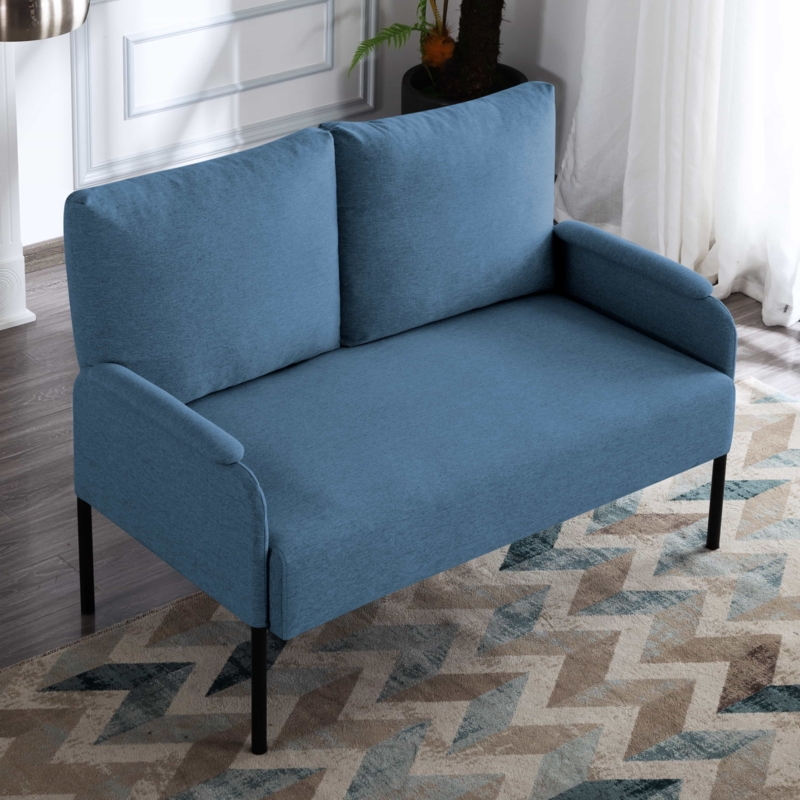 Loveseat Navy Blue Exposed Metal Frame Minimalist Style