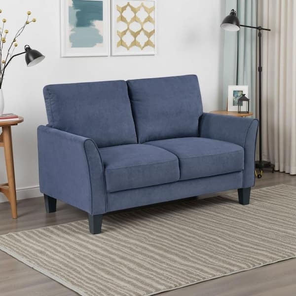 Loveseat Navy Blue Upholstery Tapered Legs Square Arms Compact Sofa