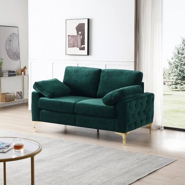 Loveseat Navy Diamond Tufting Flared Arms Tapered Metal Legs