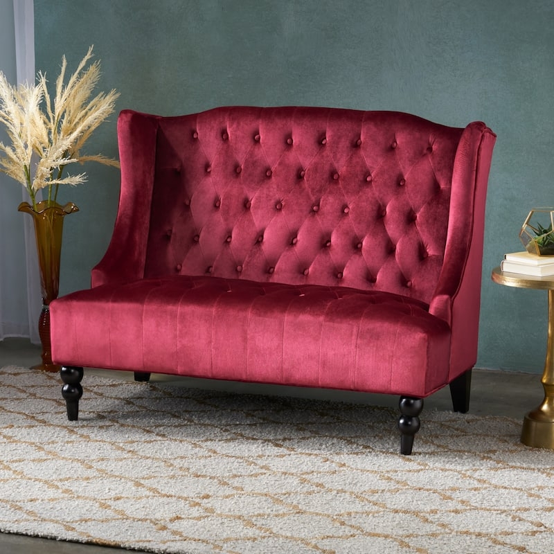 Loveseat, Navy Velvet Wingback with Diamond Tufting