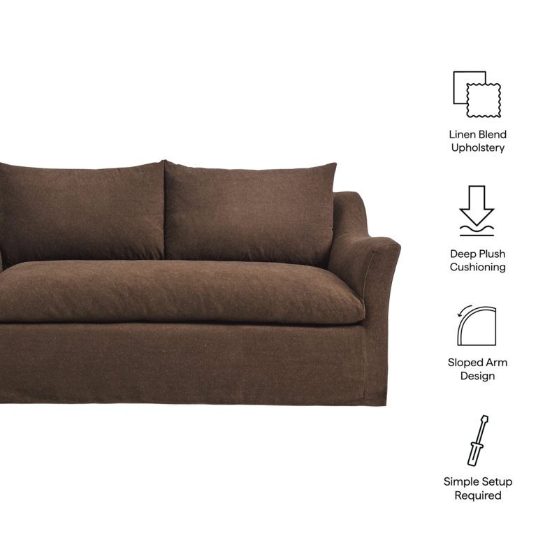 Loveseat Oatmeal Rounded Arms Textured Fabric Detail