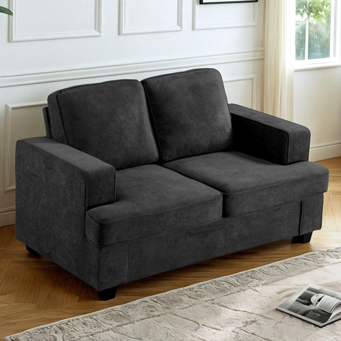 Loveseat Off White Upholstery Wide Arms Wood Base Minimalist Sofa