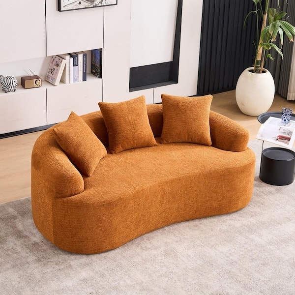 Loveseat Orange Chenille Curved Contemporary Small Space Seating