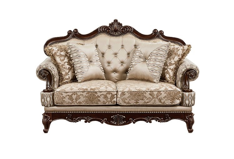 Loveseat Ornate Traditional Gold Wood Trim Button Tufted Baroque