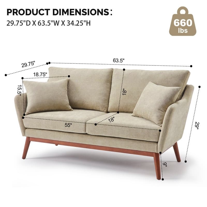 Loveseat Pale Blue Flared Arms Tapered Wood Legs