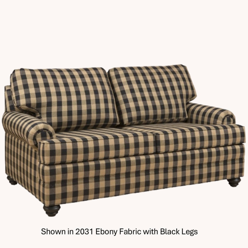 Loveseat Patterned Upholstery Charcoal Farmhouse Style Tapered Legs