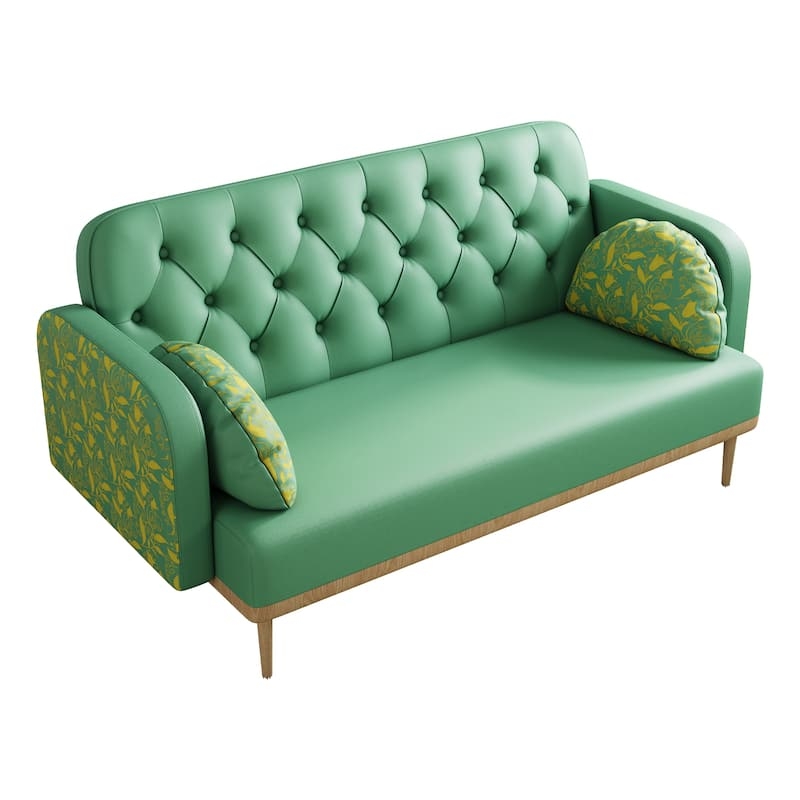 Loveseat Petal Backrest Sage Green Velvet Glam Sofa Dumpling Pillows