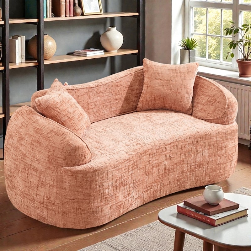 Loveseat Pink Ribbed Texture Curved Back Chic Feminine Accent