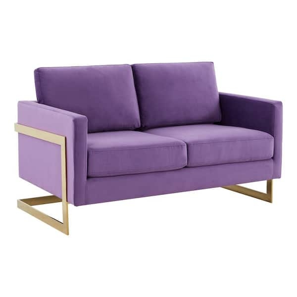 Loveseat Purple Velvet Gold Open Frame Square Tufted Jewel Tone Seating