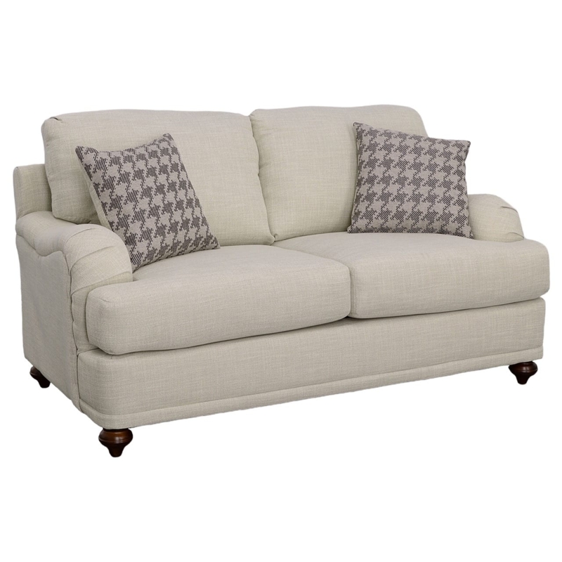 Loveseat Rounded Track Arms Contemporary Upholstery Light Grey