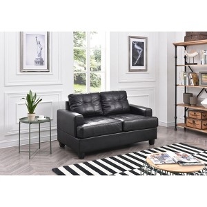 Loveseat Saddle Arms, Black Tapered Legs, Transitional Style.