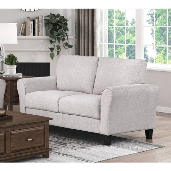 Loveseat Sand Textured Fabric Tapered Wood Legs Attached Cushion