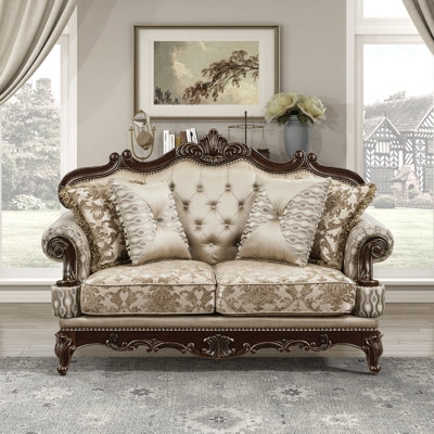 Loveseat Scrolled Gold Frame Crystal Tufted Ornate Traditional Seating