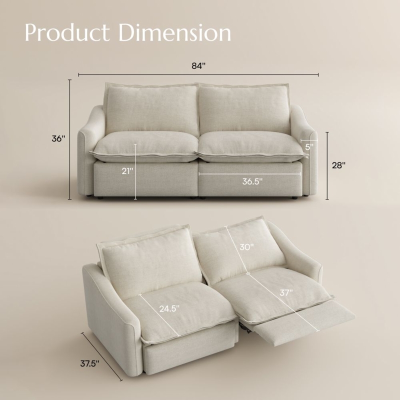 Loveseat Sofa Modern Power Pillow Back Plush Design