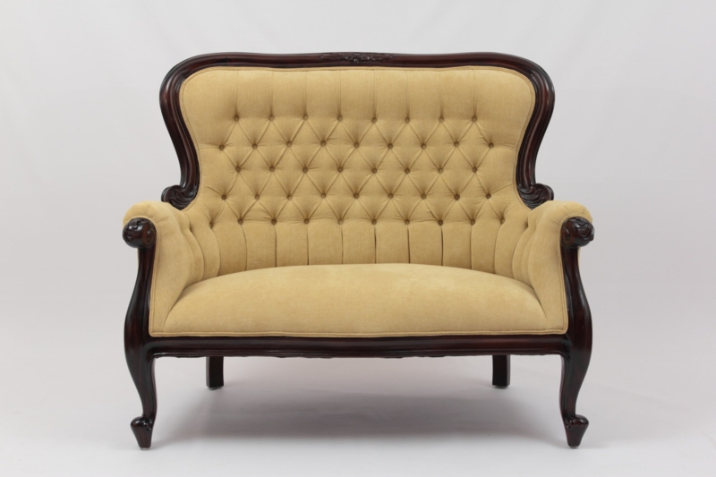 Loveseat Spoon Back Olive Green Button Tufting Victorian Seating