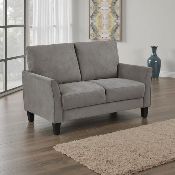 Loveseat Taupe Gray Fabric Black Tapered Legs Compact Apartment Sofa