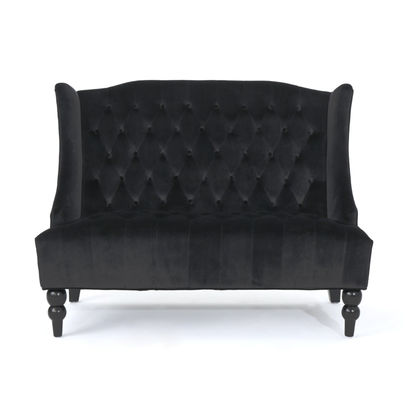 Loveseat, Teal Velvet High Winged Back with Diamond Tufting
