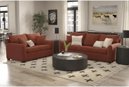 Loveseat Terracotta Upholstery Track Arms Tapered Legs Earthy Sofa