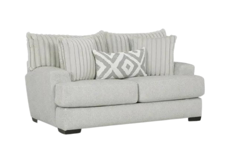 Loveseat Textured Fabric Rolled Arms Medallion Pillows Block Feet