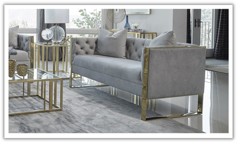Loveseat Track Arms Beige Vertical Tufting Contemporary Seating