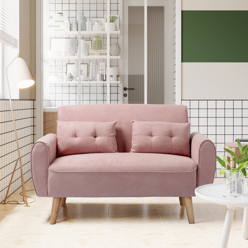 Loveseat Tufted Seat Detail with Tapered Legs Mid-Century Modern