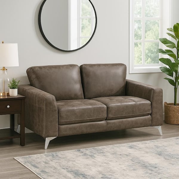 Loveseat Two-Tone Brownish Gray Silver Rolled Arms Bun Feet