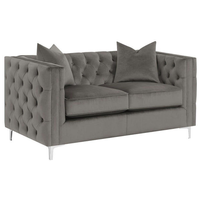 Loveseat Urban Bronze Faux Leather Button Tufted Wood Legs